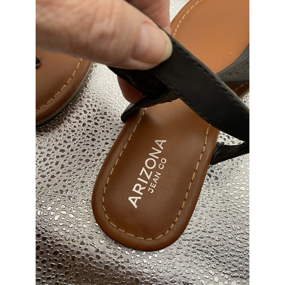 Arizona Jean Co Black Brown Laser Cut Buckle Women's Thong Sandals 7.5 - Picture 3 of 4